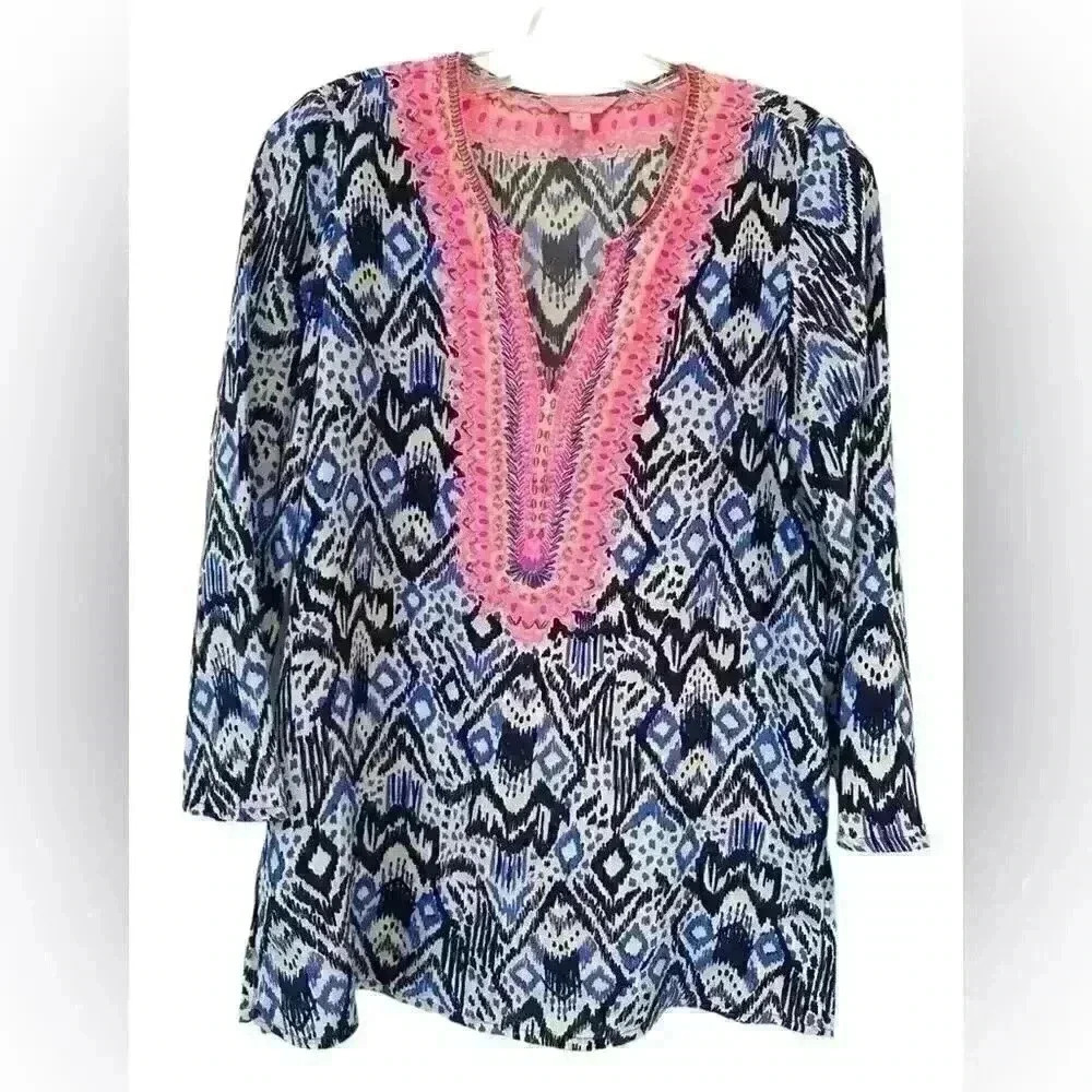 Lilly Pulitzer Oh My Cod Silk Renato Bead Dinner Tunic Top Shirt Blouse XS NWOT - Picture 2 of 9